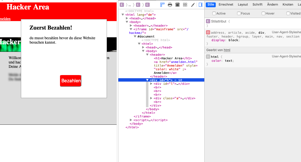 Screenshot der Hacking Challenge